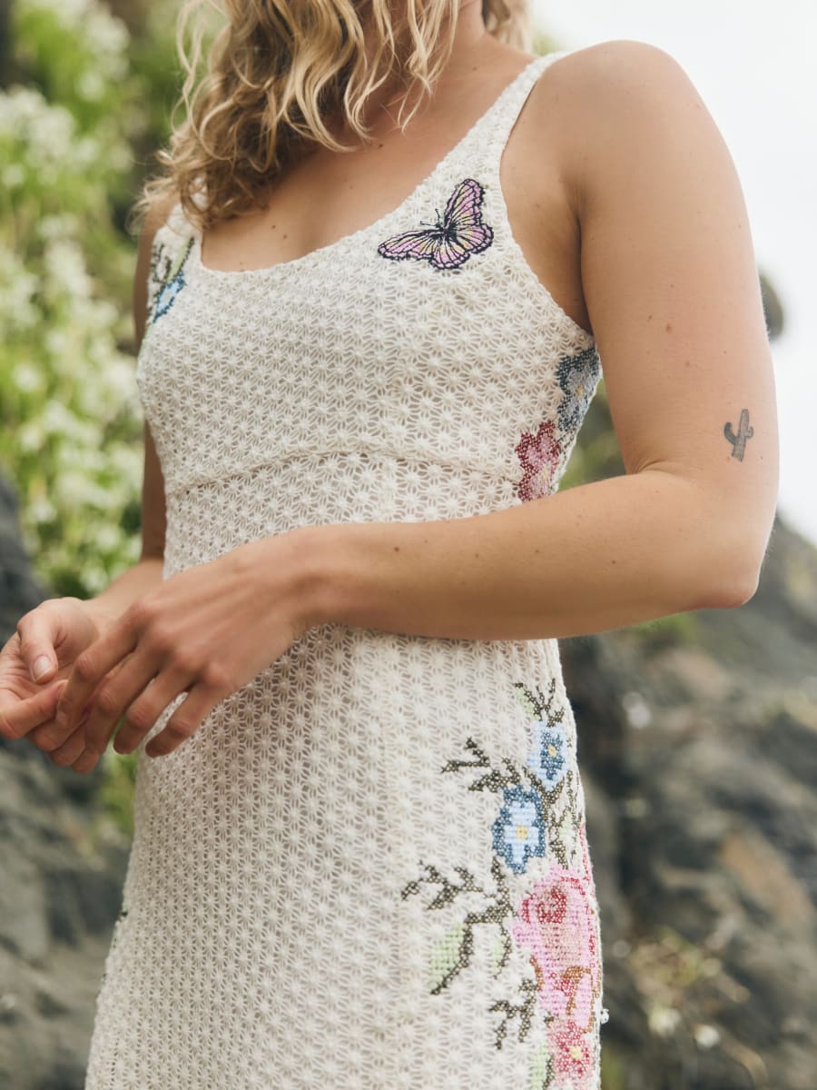 Addie Mini Dress - Cream Crochet/Multicolor Floral Embroidery - Image 4