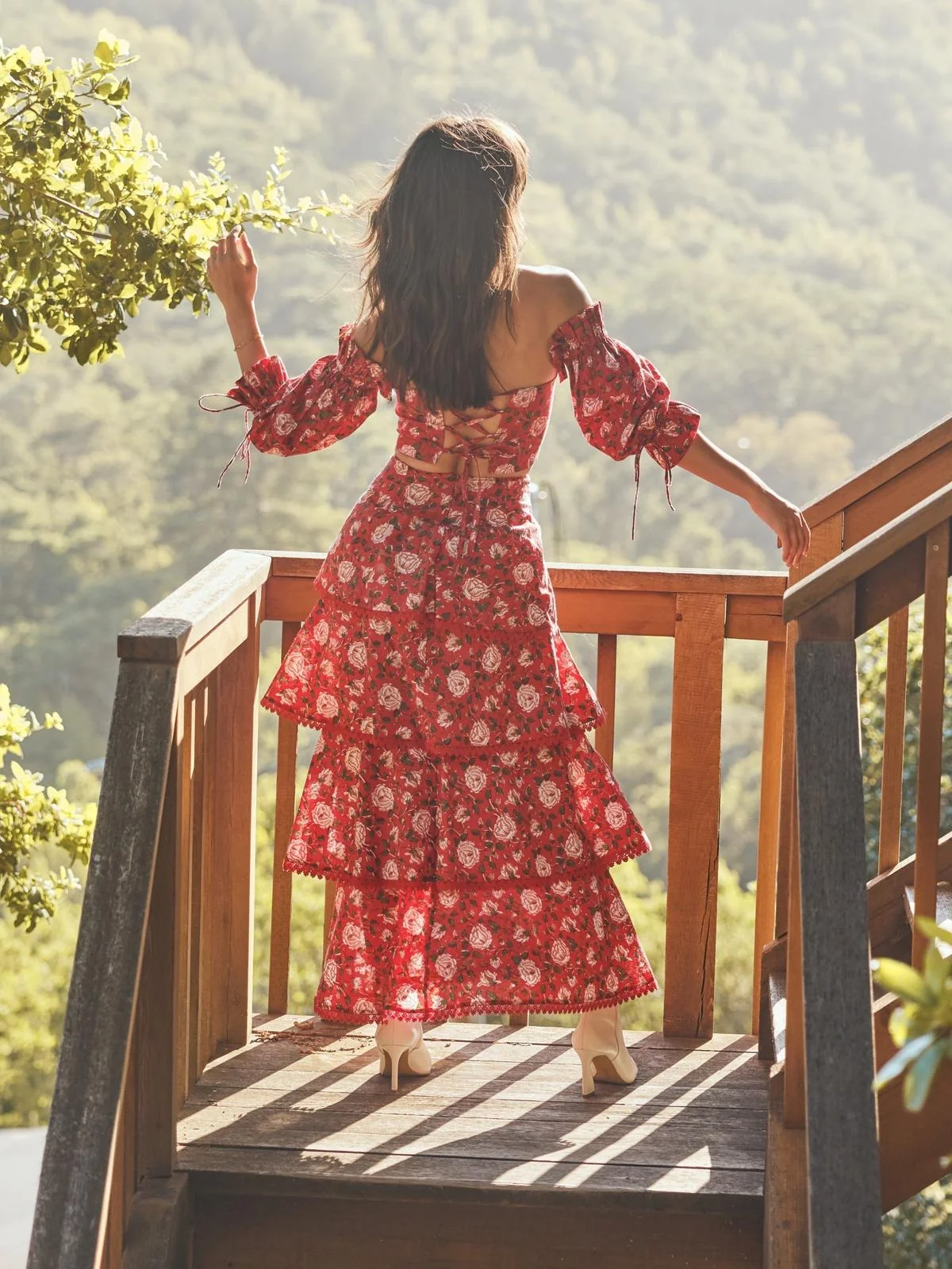 Casey Puff Sleeve Top - Scarlet/Ivory Rose Floral - Image 2